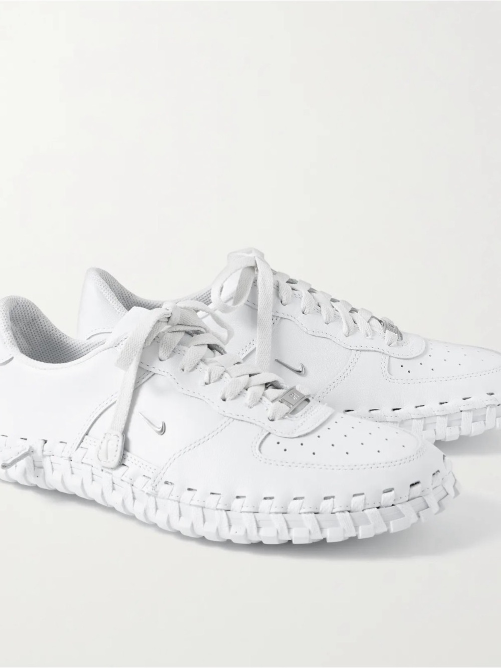 Jacquemus White Leather Woven-Trim Sneakers